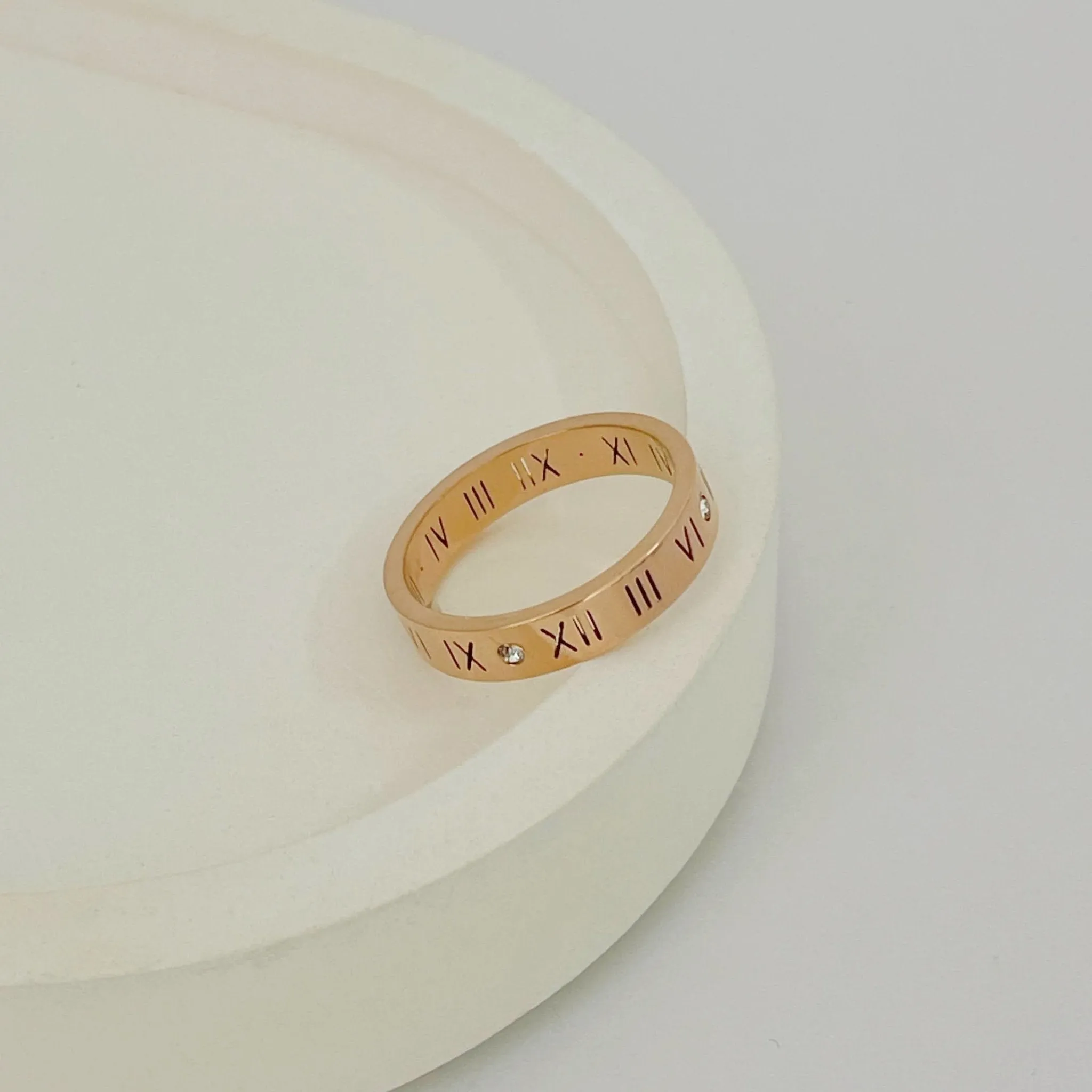 Roman Numerals Diamond Ring Rose Gold