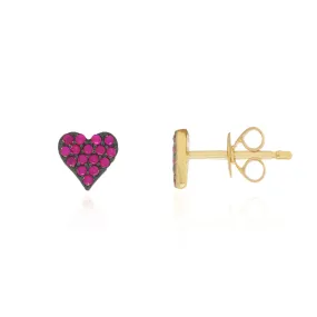 Ruby and Black Rhodium Heart Stud Earrings