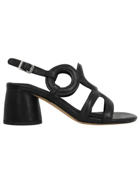 Sandali slingback donna in pelle nera con punta tonda