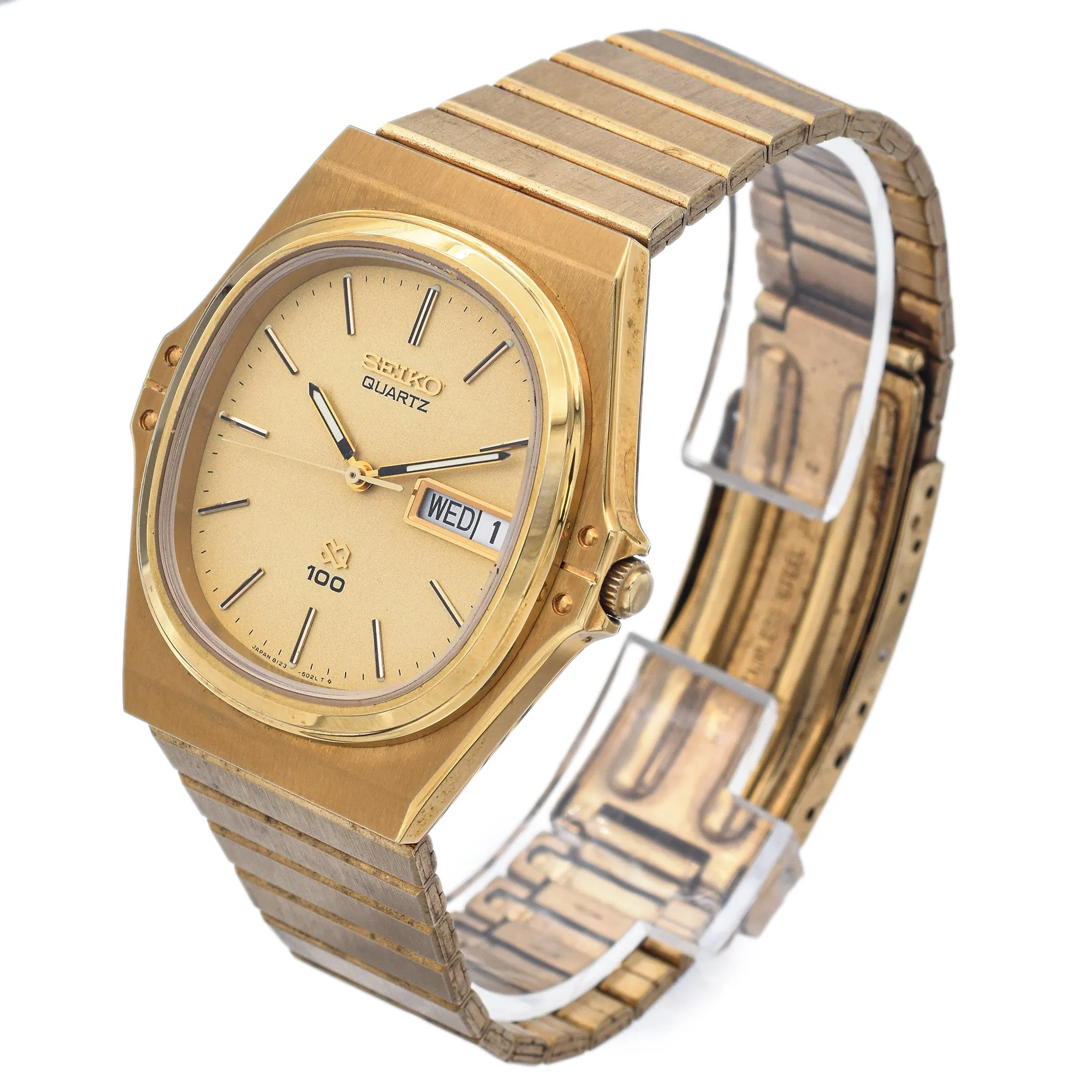 Seiko Vintage SQ 100 8123-5039 Men’s Quartz Gold Plated/Steel Day Date Watch