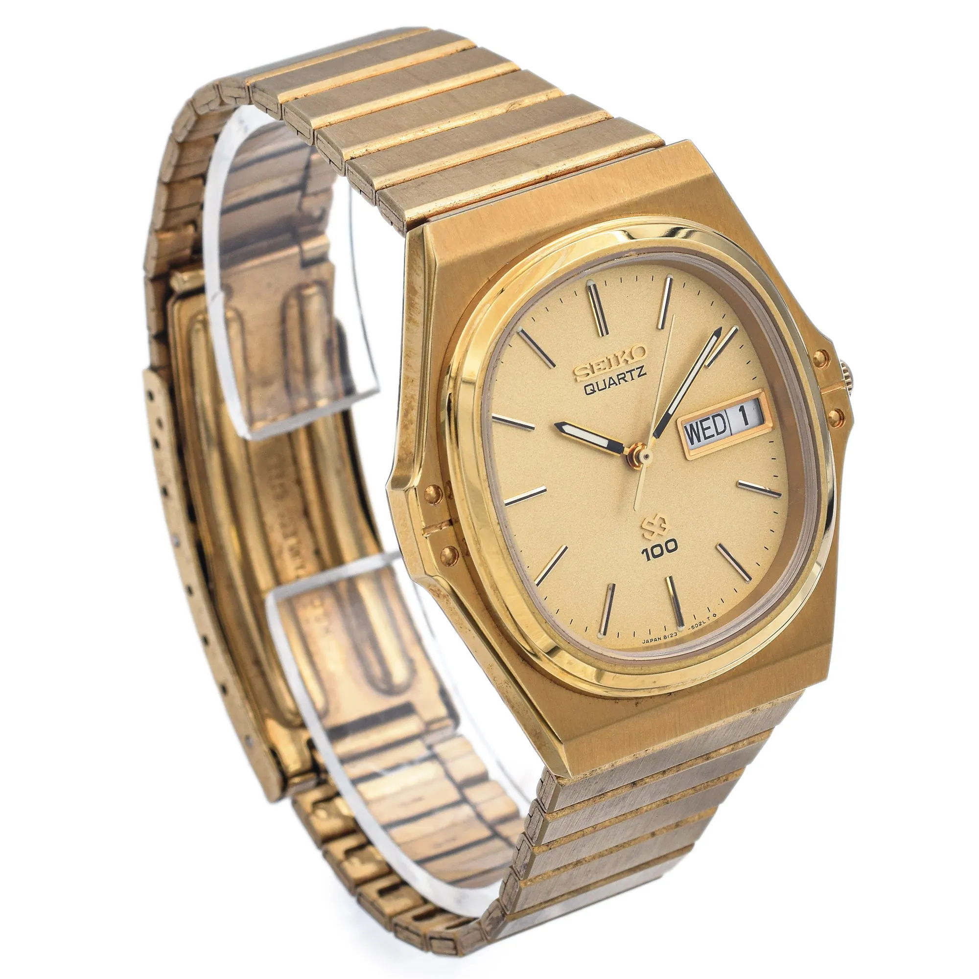 Seiko Vintage SQ 100 8123-5039 Men’s Quartz Gold Plated/Steel Day Date Watch