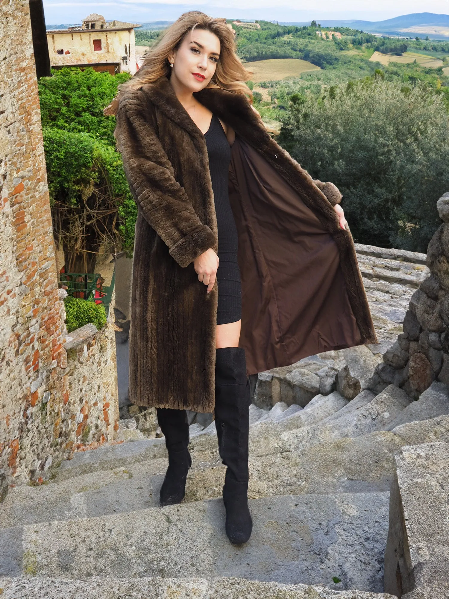 Sheared Beaver Fur Coat Full Length Corduroy Design By Creeds M