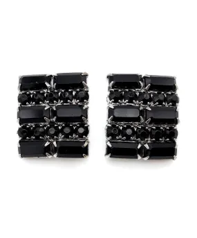 【USA輸入】ヴィンテージ WEISS ブラックビジュー レクタングル イヤリング/Vintage WEISS Black Bijou Rectangle Clip On Earrings