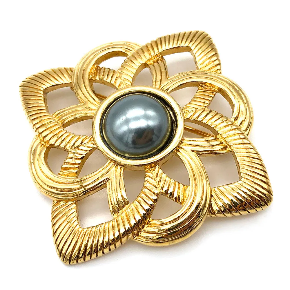 【USA輸入】ヴィンテージ グレー パール ブローチ/Vintage Gray Pearl Brooch