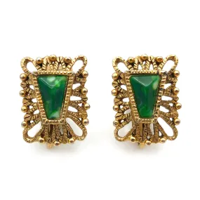 【USA輸入】ヴィンテージ フィリグリー グリーン マーブル イヤリング/Vintage Filigree Green Marble Clip On Earrings