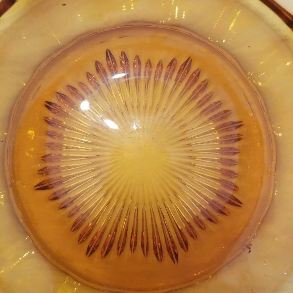 Vintage Fostoria Amber Scalloped Bowl w/ Coin Impressions of Liberty Bell & George Washington