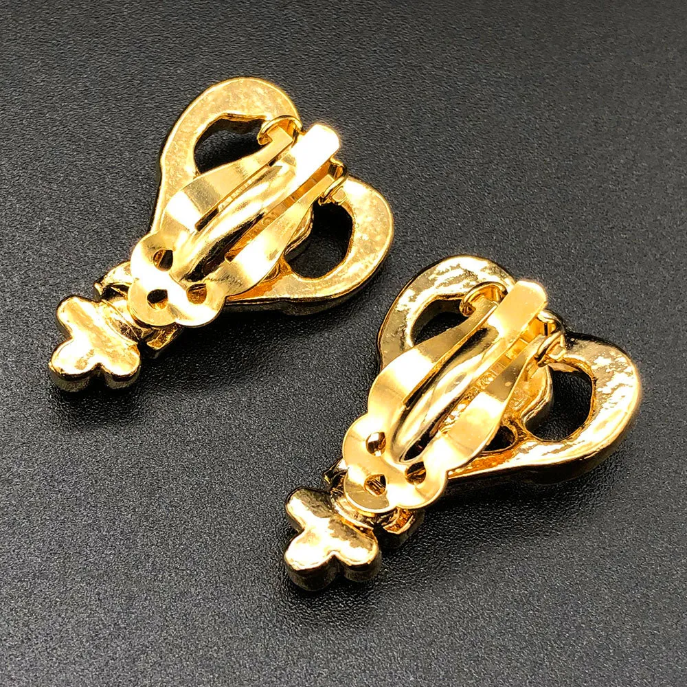 【フランス輸入】ヴィンテージ スフィンクス ラインストーン イヤリング/Vintage SPHINX Rhinestones Clip On Earrings